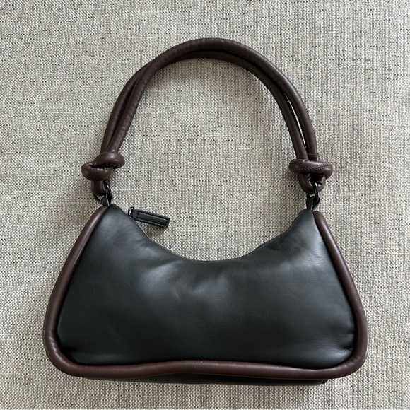 Topshop Handbags - Topshop Women's Black and Dark Brown Leather Shoulder Bag